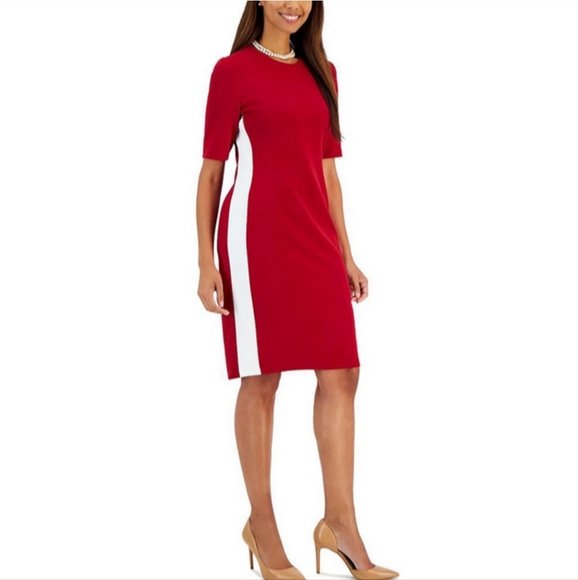 Kasper Dresses & Skirts - Kasper Womens Sheath Dress Crimson Cream Plus Size XXL 